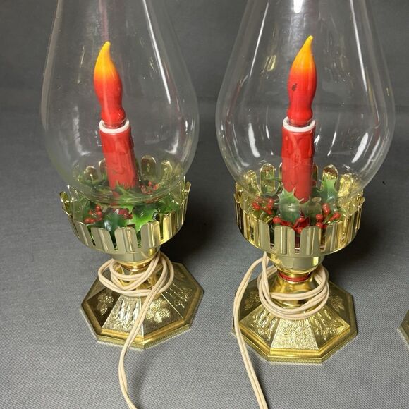 Lot 3 Vintage Beacon Christmas Candles Electric Flickering Hurricane Lamp-WORKS - Picture 5 of 11